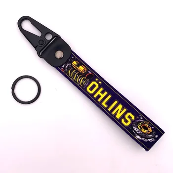 

10pcsOHLINS Personality Cool Motorcycle Car Keychain Ring Fabric Printed Ribbon Metal Buckle Ring