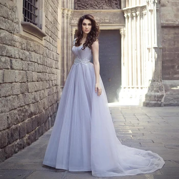 

Thinyfull Arabic Lavender Wedding Dresses Lace Appliques Backless A-Line Country Boho Bridal Gowns For Women Vetsidos Customized