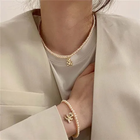 Bear Pendant Pearl Necklace Lovely Bear Gold Chain Necklaces For Women Jewelry