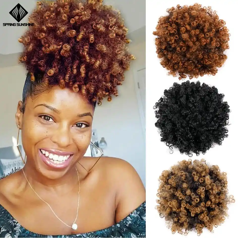 Esponjilla Afro Corto De 6 Pulgadas Mono De Pelo Sintetico Rizado Mono De Pelo Rizado Cordon Para Mujeres Coleta Extensiones De Cabello Updo 1 Unidad Aliexpress