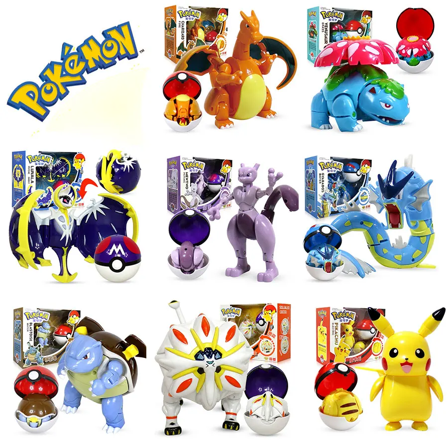 

2020 new Pokémon Pikachu Charizard Mewtwo Gyarados Blastoise toy Pokemon Pocket Elf Ball Manual Deformation Robot Elf Baby Set
