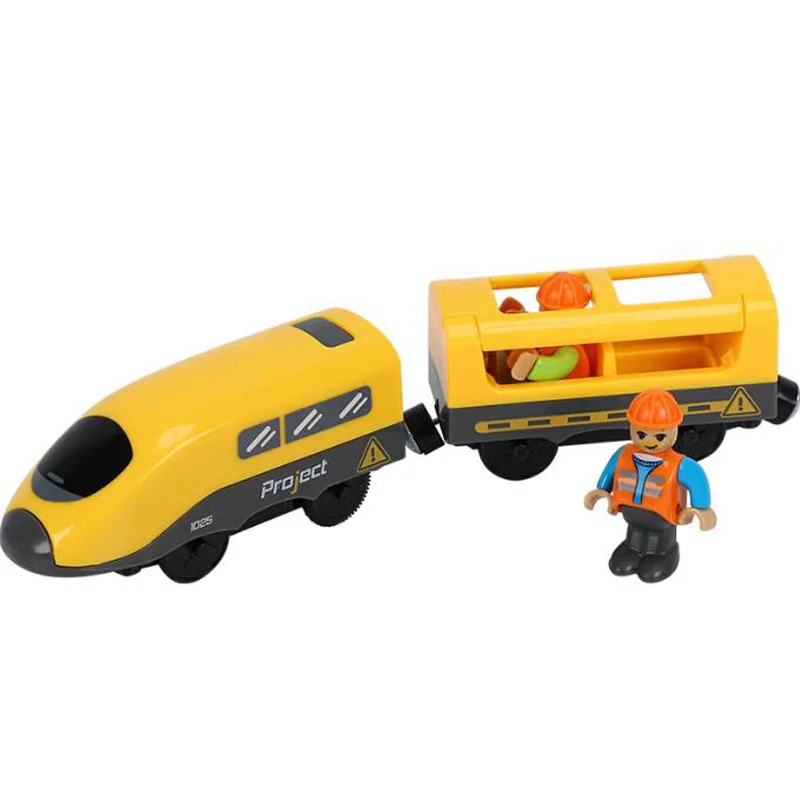 Set di treni elettrici giocattoli modello di treno auto elettrica adatta per ferrovia in legno treno in legno pista regalo di natale per bambini