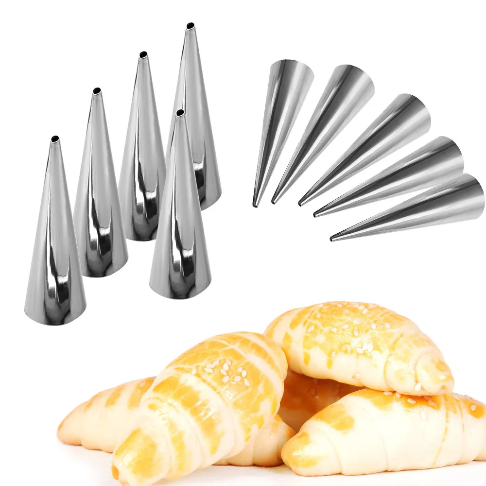 iTimo Stainless Steel Horn bread Pastry Cake Baking Mold Spiral Croissant Tubes Baking Cones Baking Tool Set of 5 