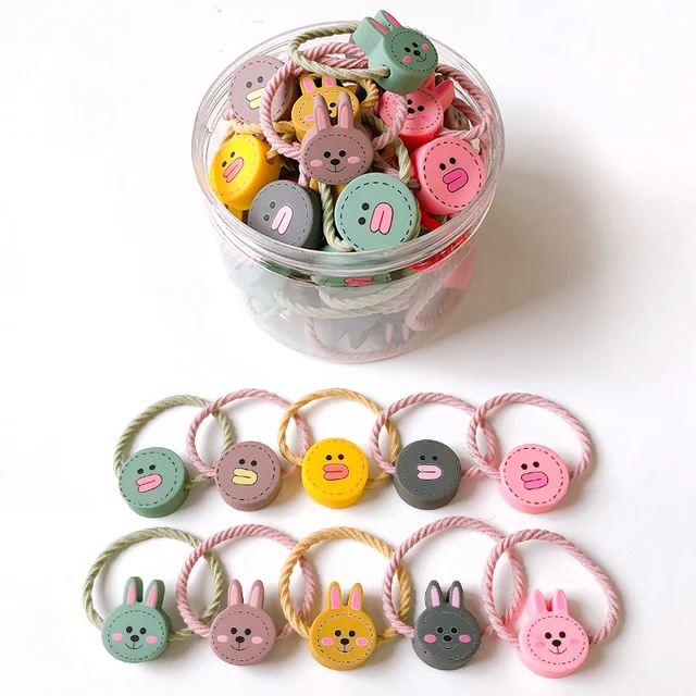 10/20/24 Pcs/Set Baby Girls Cute Cartoon Flower Scrunchies Rubber Bands Children Lovely Elastic Hair Bands Kids Hair Accessories Duck-24 Pcs
