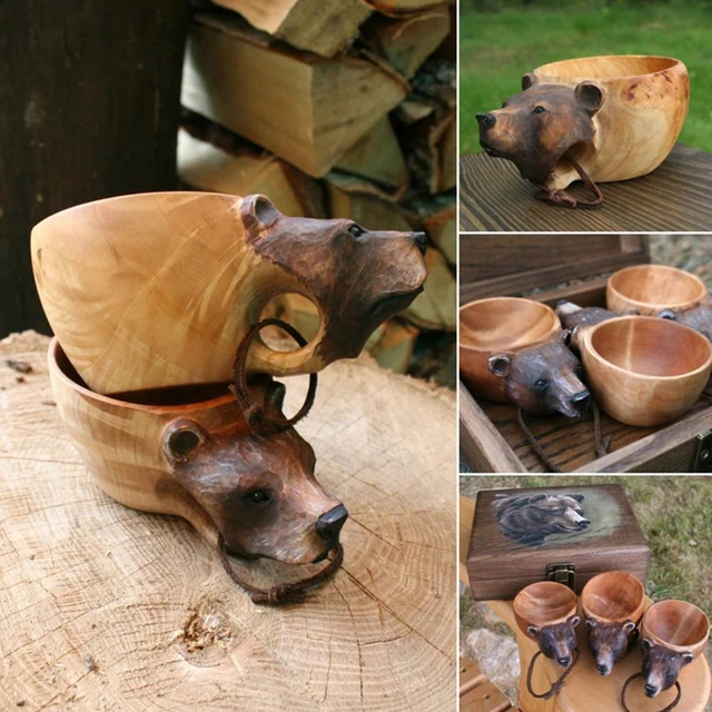 Creative Nordic Kuksa Cup Wooden Hand Carved Animal Head Outdoor Drinking  Cup Camping Hiking Water Drinking Cup - AliExpress