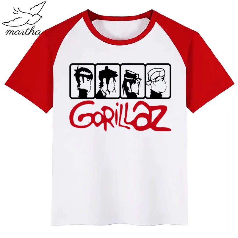 Gorillaz/детская футболка летние топы для девочек и мальчиков; повседневная детская футболка с короткими рукавами и рисунком; детская одежда - Цвет: RedP
