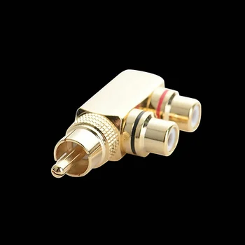 

10pcs/lot RCA Male to 2 RCA Female Right Angle Plug RCA Splitter Adapter Connector