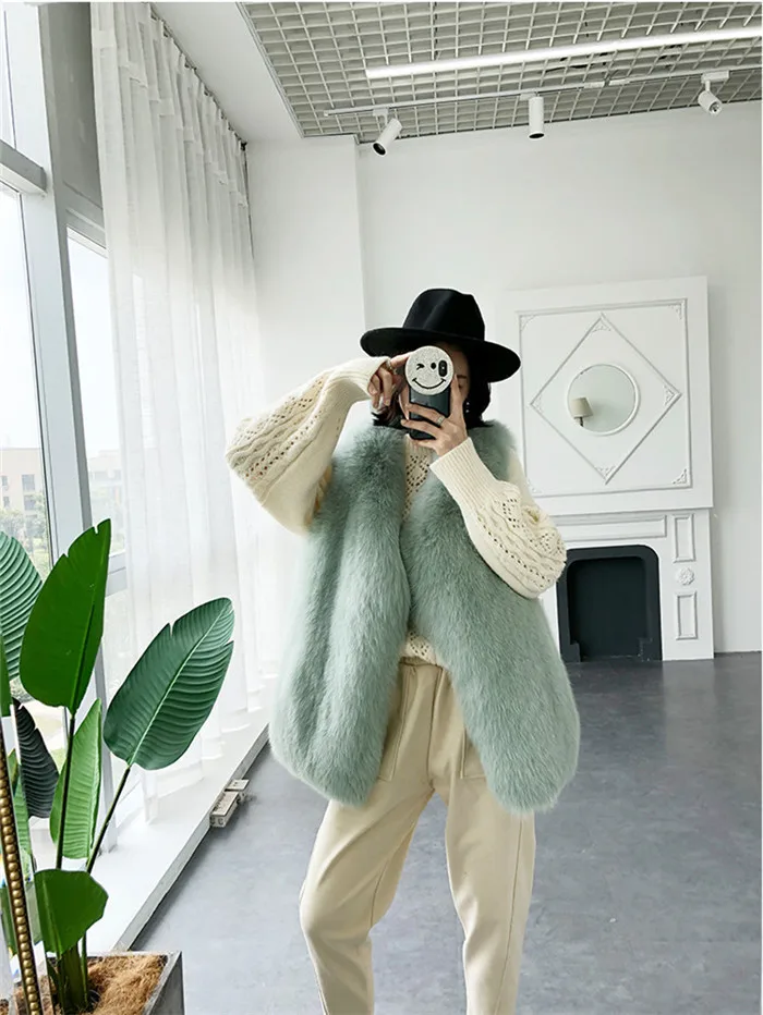 ZDFURS* осень зима женская натуральная вся кожа Лисий мех жилет Леди Тонкий жилет