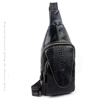 

New fashion male's Leather Personality Retro Crocodile Travel Shoulder Versatile Breathable Comfortable Shoulder Bag Messenger