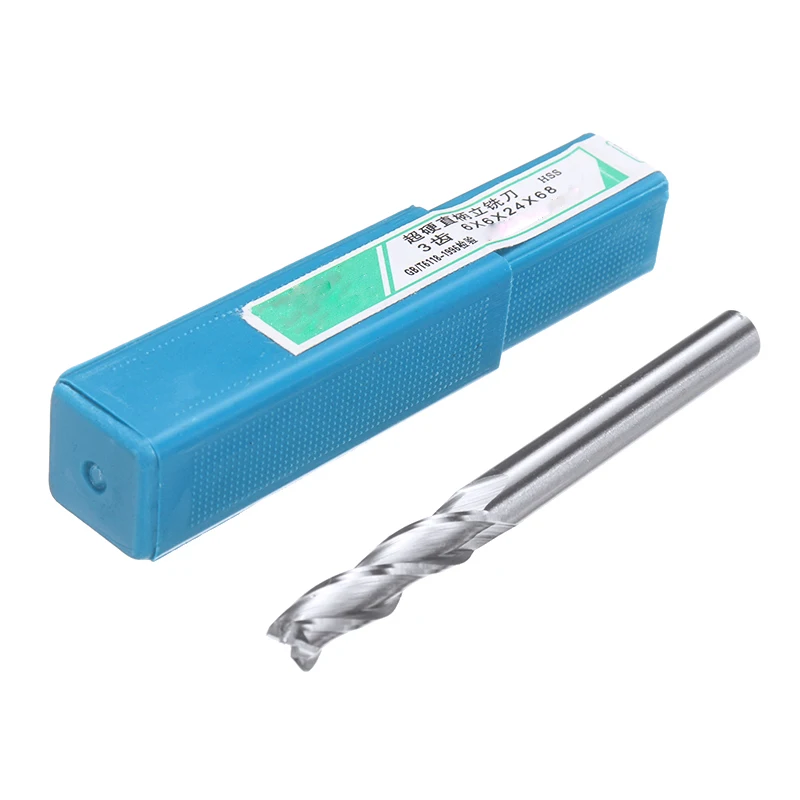 

1pc 3 Flutes HSS End Mill 68 Length 6mm Shank CNC Woodworking Milling Cutter with Wear Resistance