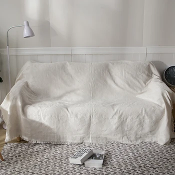 

Solid Color Throw Blanket White Knitted Woven Cotton Sofa Towel With Tassels European Style Couch Cover Travel Plane Blanket Mat