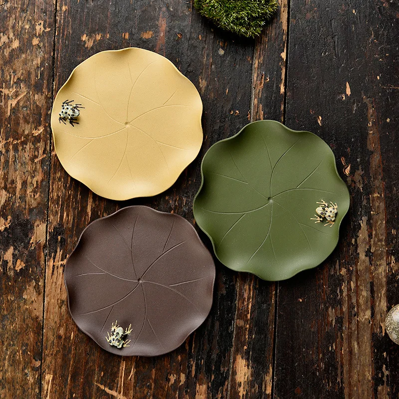 Yixing Purple Sand Frog Lotus Leaf Coaster Cup Saucer Handmade Tea Pot Base Kung Fu Set Coasters In Holder | Дом и сад