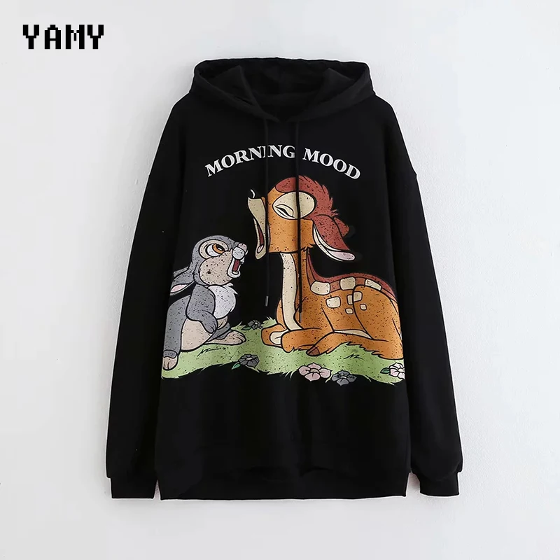 

MORNING MOOD deer rabbit print Womens kawaii Pullover Womens winter clothes oversized Hoodie loose black zora vicky Sweatshirt