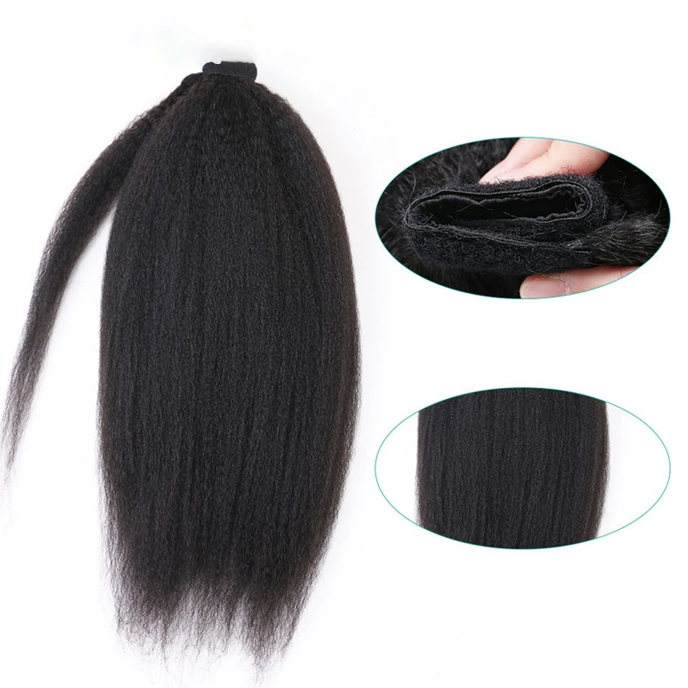 Rabo de Cavalo Grampo de Extensão do Cabelo para as Mulheres Brasileiro em Extensões Kinky Reta Cabelo Humano Grampo Cor Natural Remy 2 Pentes 5 Apliques e perucas