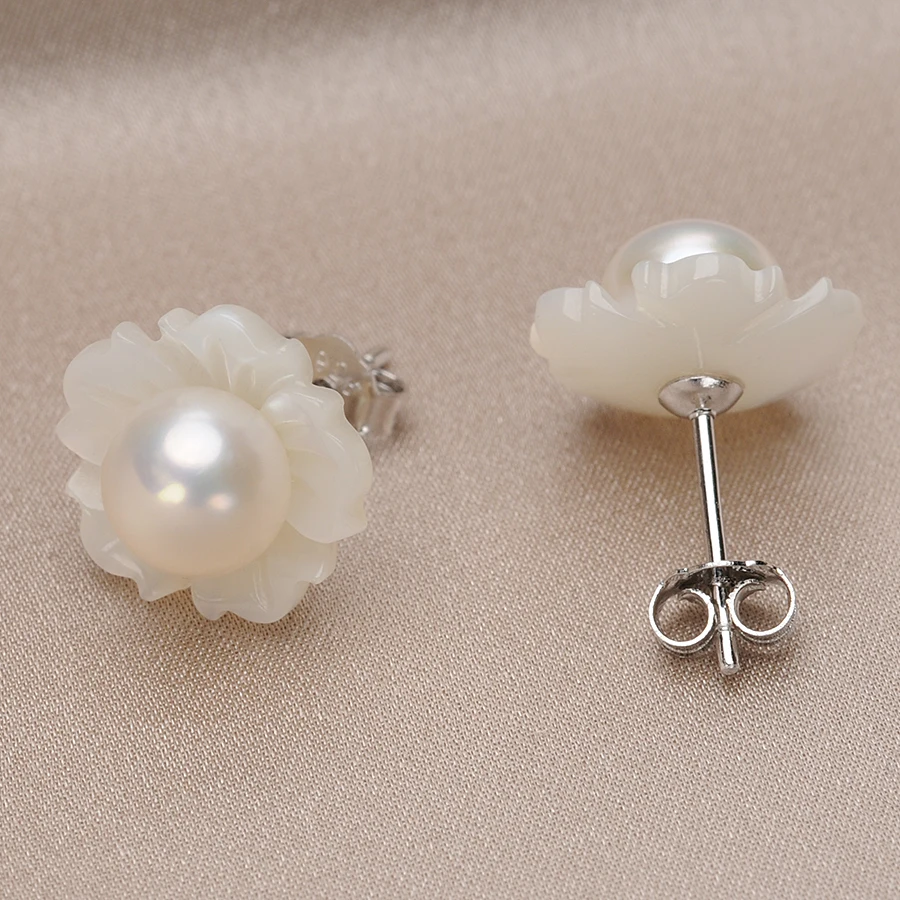 Женские серьги гвоздики из серебра с натуральным жемчугом 3 цвета|stud earrings|earrings