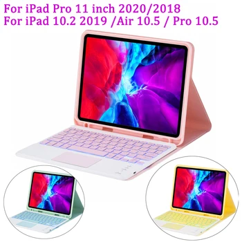 

For iPad Pro 11 2018 2020 /iPad 10.2 2019/Pro 10.5 /Air 10.5 7 Color Backlit Bluetooth Keyboard Case with Touchpad Pencil Holder