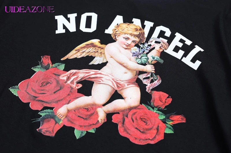 Хлопковая черная футболка с принтом Купидона женская коротким рукавом и Baby Angel