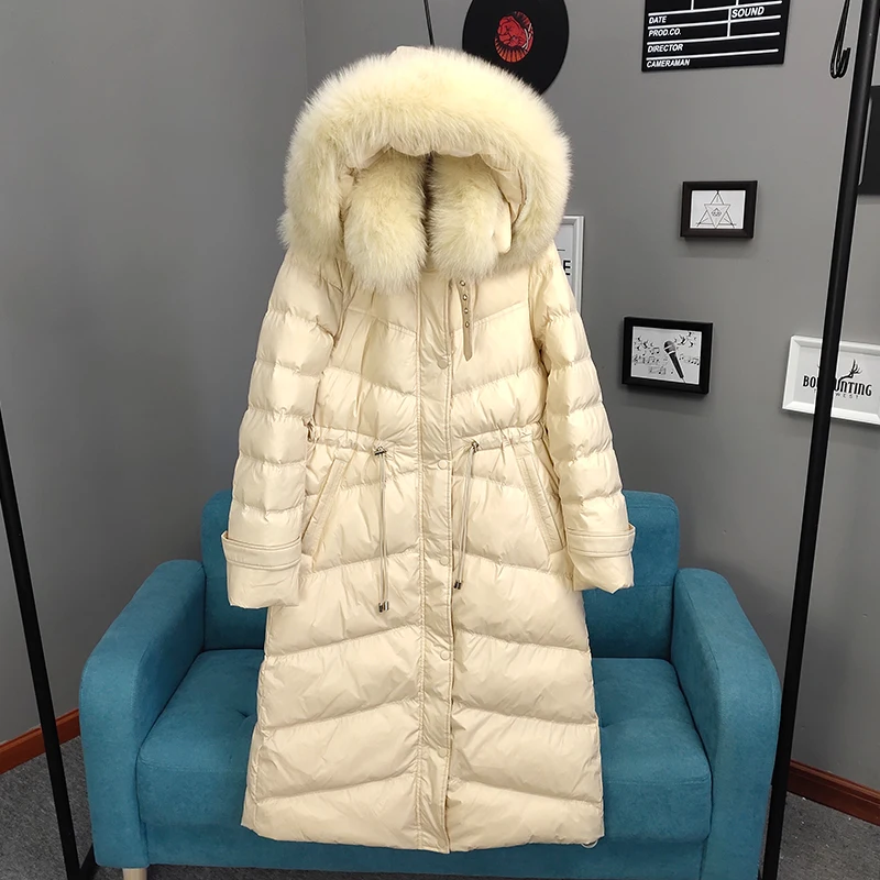 

Women Winter Coat 2019 Real Fox Fur Collar White Duck Down Jacket Slim Women Windproof Long Down Parka Female Thick Warm Coat