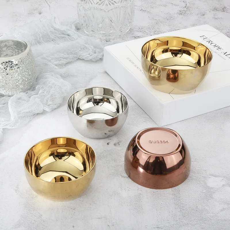10/12cm Rose Golden Silver Color 304 Stainless Steel Bowls Thickened Double Layer Heat Insulation Dessert Bowl Kitchen Products | Дом и сад