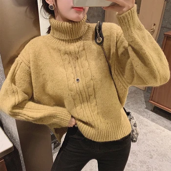 

MISHOW Women Thick Sweater Solid Color Autumn Winter Female Warm Turtleneck Knitted Long Sleeve Pullovers MX19D5554
