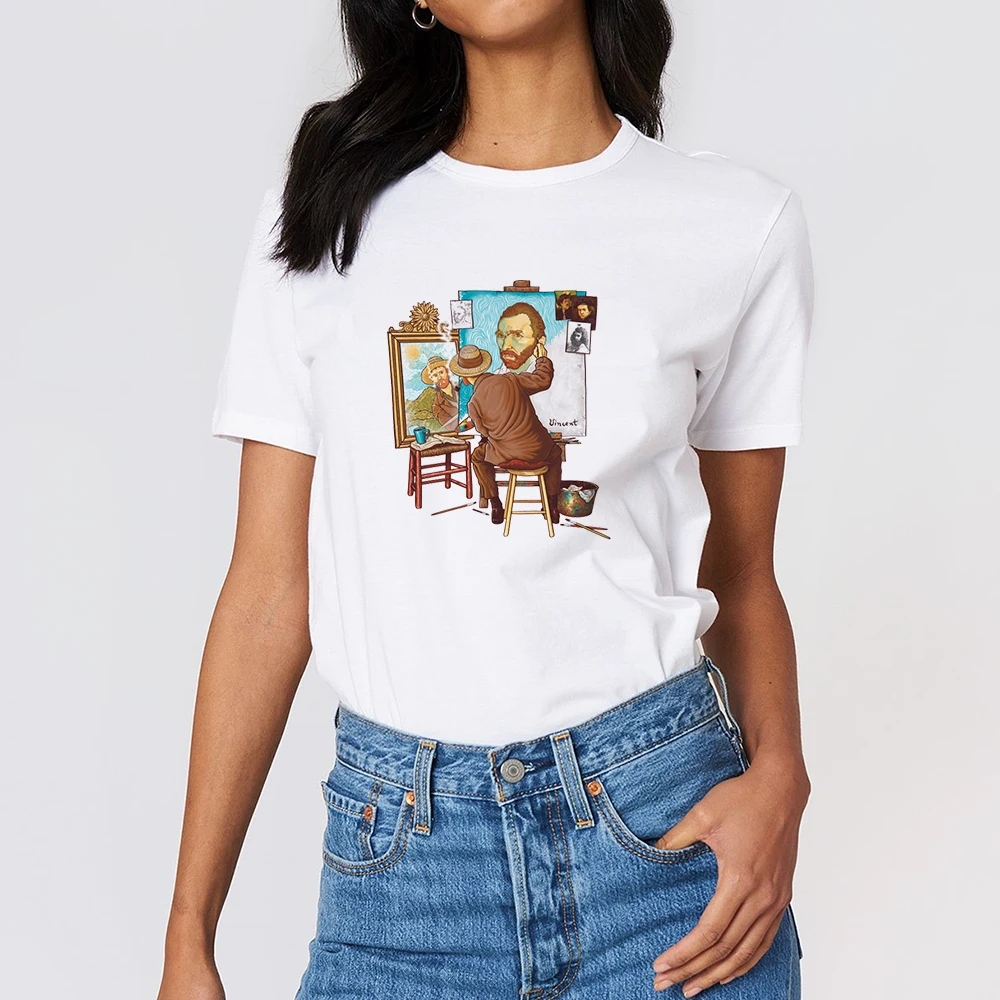 

Oversize Van Gogh Draw tshirt Adult Female Spring Summer T Shirt Harajuku Vintage Casual Tops Clothing Round Neck T-shirt