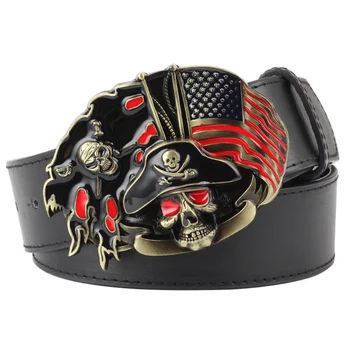 

American Flag Pirate Skull Shape Buckle Belt Casual Leather Men Trousers Belt