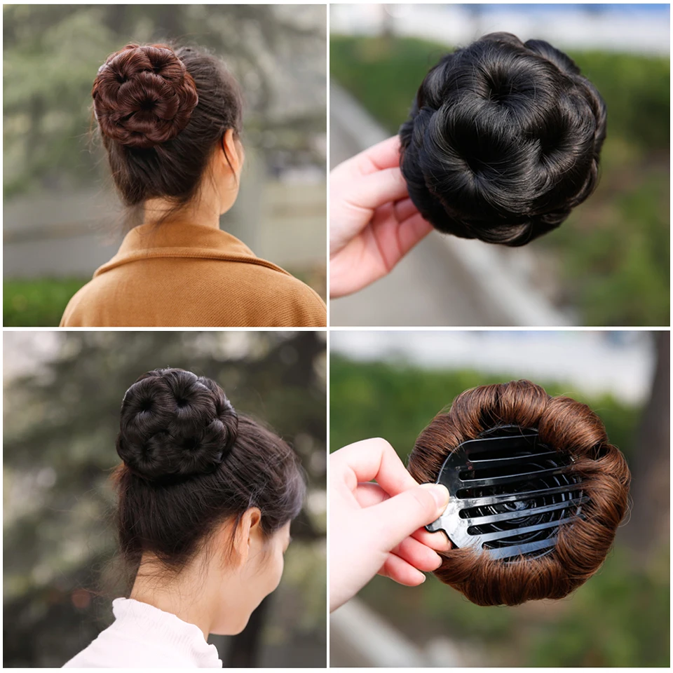 AILIADE Women Flower Style Curly Hair Bun Donut Chignon Clip In Hairpiece Extensions Synthetic High Temperature Fiber | Шиньоны и
