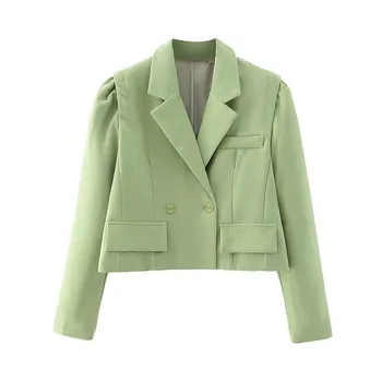 

BLSQR Double Breasted Women Short Blazer Coat Autumn Casual Office Ladies Outwear Blazer Streetwear Female Solid Jacket Coat