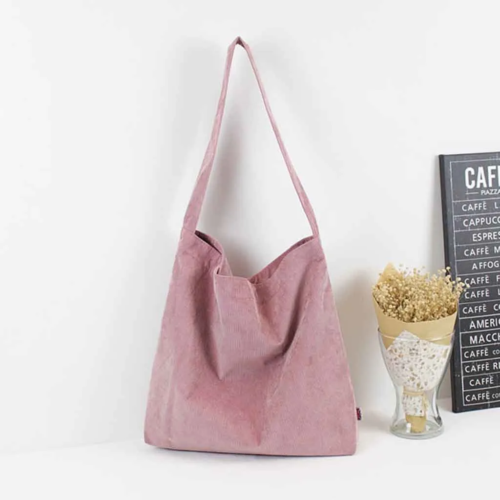 Женская Вельветовая сумка на плечо, тканевая сумка, одноцветная Повседневная Сумка-тоут, женские Эко сумки для покупок, Студенческая сумка для книг