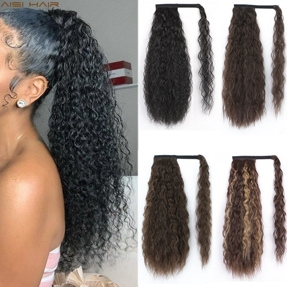 AISI HAIR кудрявые Синтетические длинные черные накладные волосы для конского
