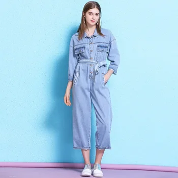 

2019 New arrival autumn clothing women's fashion loose straight denim jumpsuit Autumn NW19C6303