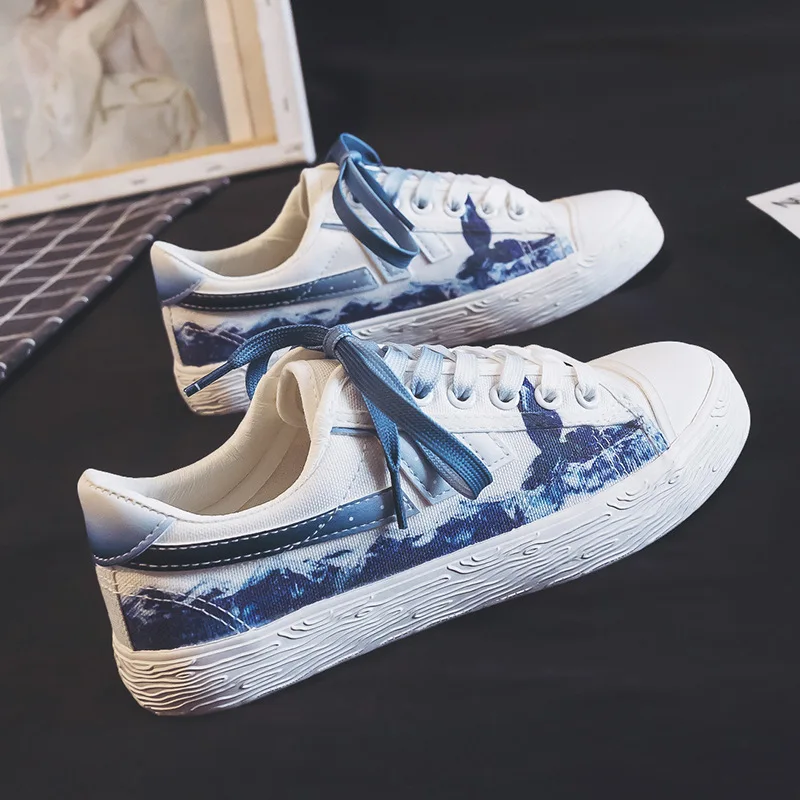 

Women Sneakers 2020 spring shoes canvas Lace up Flats low cut Chinese Painting Woman walking student girl Casual Shoe 1H35