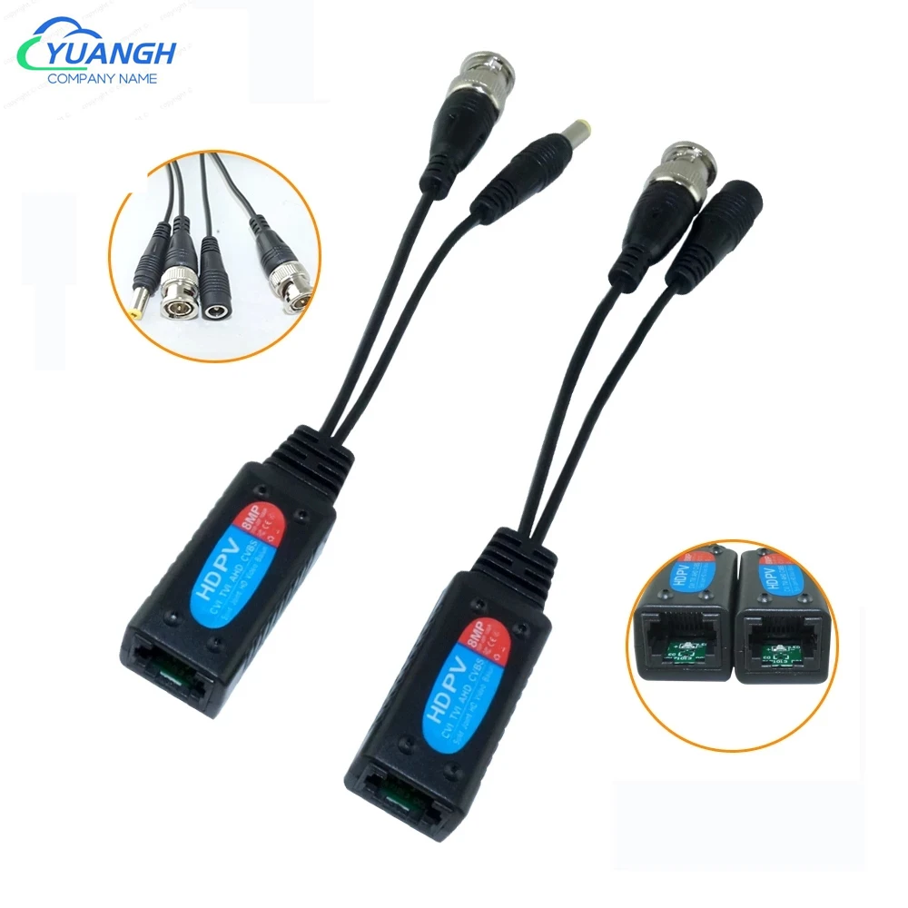 5Pairs Video Balun BNC to RJ45 Passive CCTV Coax BNC Power 8MP Balum Transceiver Connectors