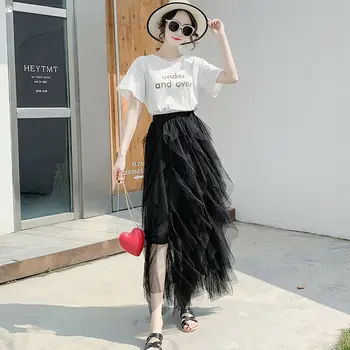 

2019 New Women Irregular Stylish Skirts Fashion Casual Solid Fairy Summer Princess Multilayer Ladies Grils Long Skirts