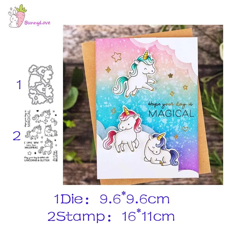 

Unicorn Metal Cutting Dies and clear stamps DIY Scrapbooking Card Stencil Paper Craft Handmade Album Handbook Decoration