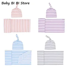 Хлопковый Пеленальный мешочек для новорожденных из вискозы с шапочкой в полоску, одеяло для новорожденных