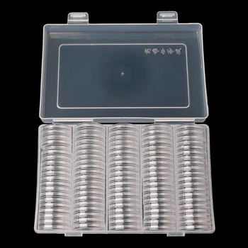 

100 Coin Holder Capsules 27mm Round Box Plastic collectibles Storage Organizer