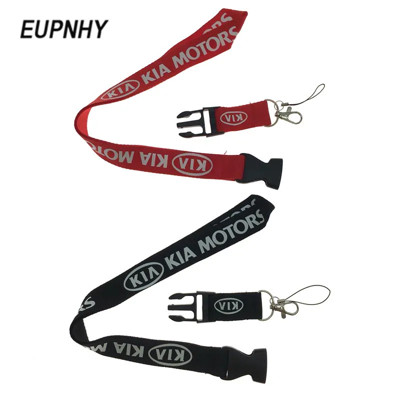 EUPNHY, 1 шт., черный, красный автомобильный брелок с логотипом KIA, ремешок для ключей для мобильного телефона, шейный ремешок, держатель для ID значка, школьные офисные принадлежности