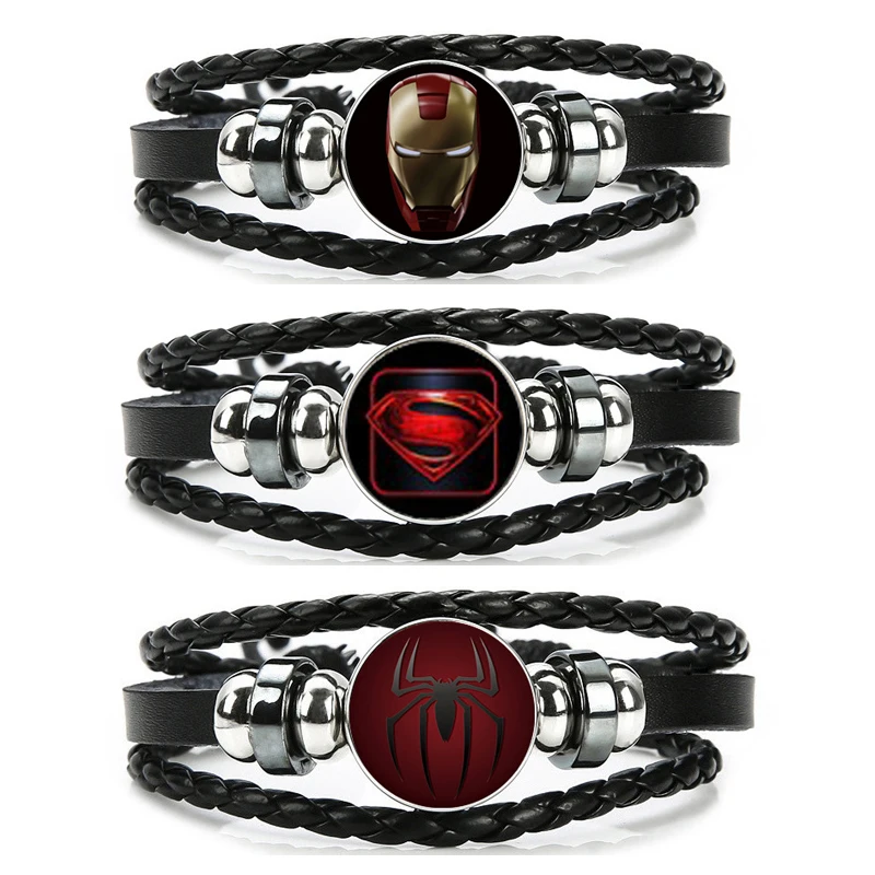 Браслет Мстители Капитан Америка Железный человек Супермен Человек-паук шармы браслет дети мальчик панк многослойные кожаные браслеты, бижутерия