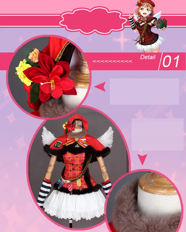 Индивидуальный размер Lovelive Sunshine Aqours Рождественский хор Takami Chika Косплей Костюм Платье униот аниме одежда наряды с крылом