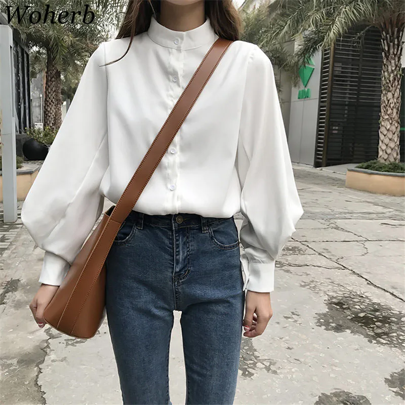 Woherb/Женские топы и блузки, винтажные осенние рубашки с длинными рукавами, Корейская белая блуза Топ Blusas Mujer De Moda 2019 20179