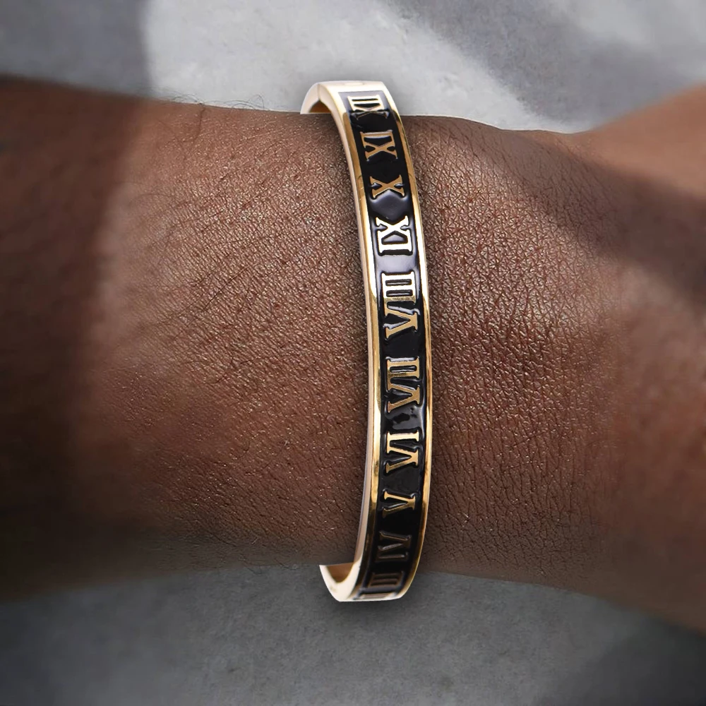Cuff Bracelet Bangle Stainless Steel Bracelet Enamel Carving Roman Numeral Couple Roman Bangle For Men Women Jewelry bangle bracelet,stainless steel bracelet