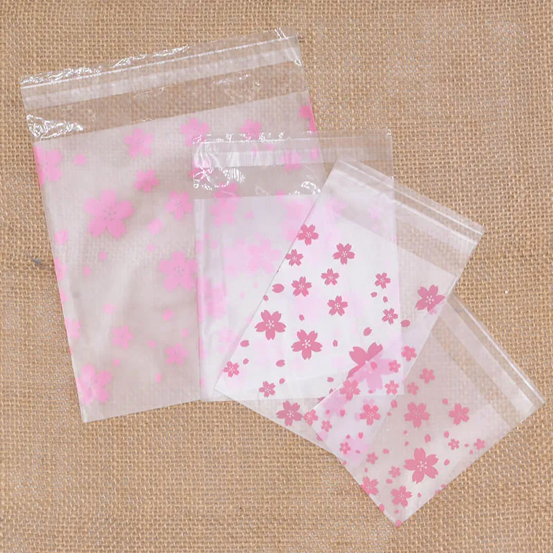 50 шт., 7x7, 8x10, 10x10, 14x14 см, прозрачные Подарочные сумки с принтом в виде розовой вишни, вечерние сумки, сумка для конфет на день рождения, посылка