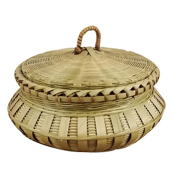

1pc Handmade Storage Container Handmade Bamboo Basket Multifunction Furnishings Hand-woven Storage Basket Bamboo Woven Basket fo
