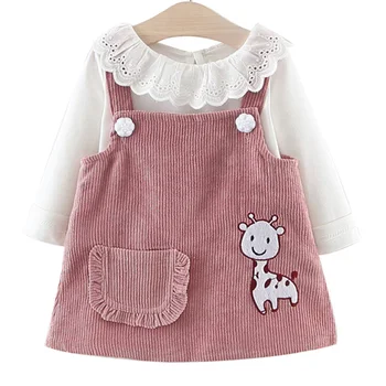 

New Baby Girl Dress Spring Autumn Two-piece Set 1-4 Year Old Baby Kids Corduroy Long Sleeve Cartoon Deer Girls Clothes