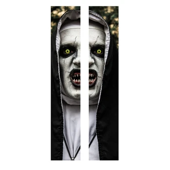 

3D Halloween Horror Nun Door Stickers Photo Door Murals Wallpaper Removable Self-Adhesive Wall Stickers Home Decoration 38.5X200