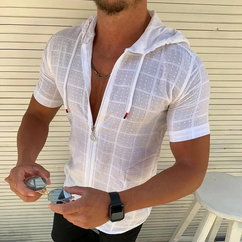 Short sleeved Hoodie Zipper 