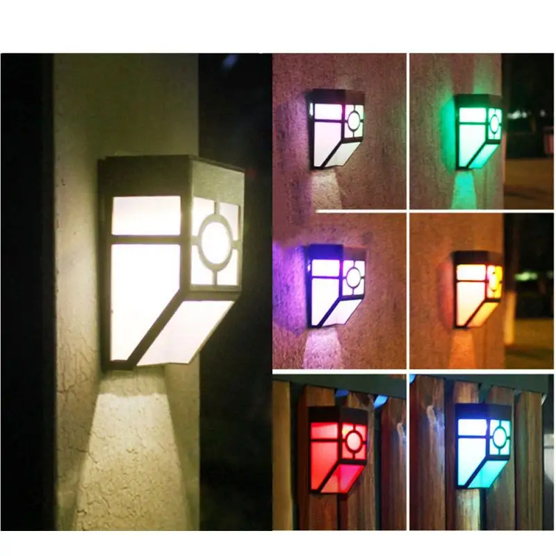 Color Changing LED Solar Powered Wall Lights Garden Yard Waterproof Lamps