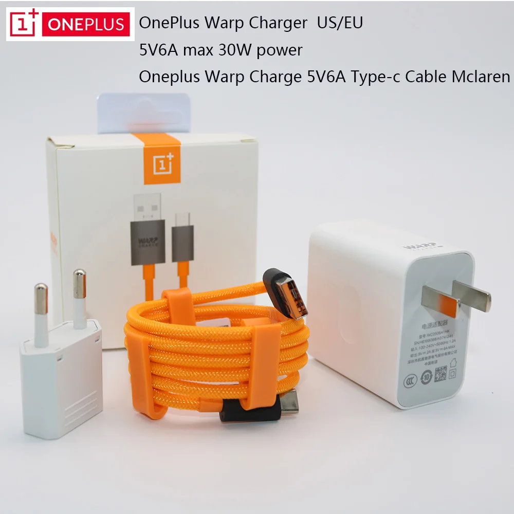 

Original OnePlus Warp Charger 5V6A max 30W power Adapter US/EU&Oneplus Warp Charge 5V6A Type-c Cable Mclaren for Oneplus7 6 t 5