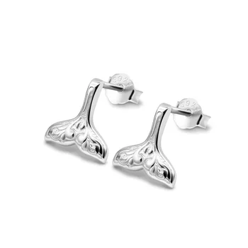 

100% 925 Sterling Silver Prevent Allergy Whale & Dolphin Mermaid Tail Stud Earrings for women Wedding Earrings Jewelry Gift